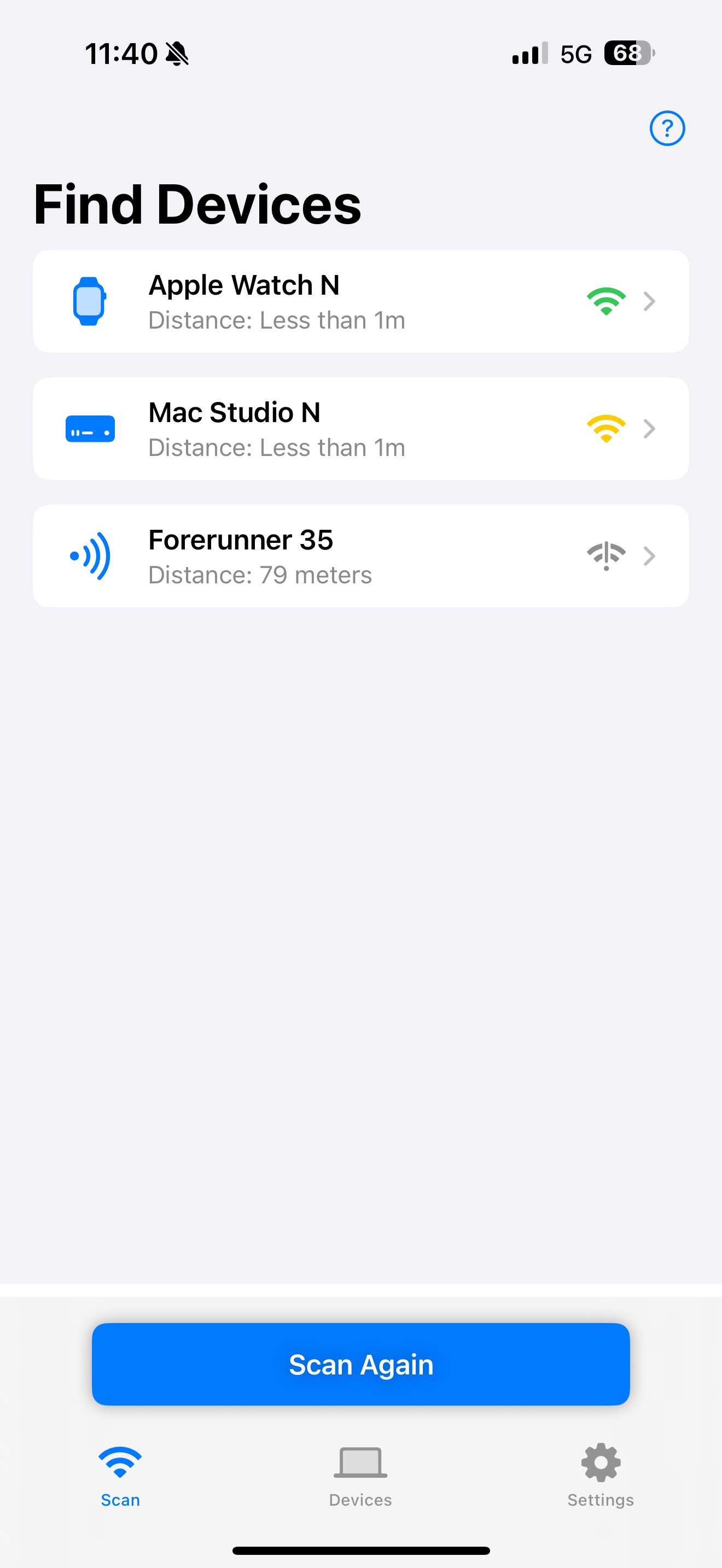 Scanning for Bluetooth devices